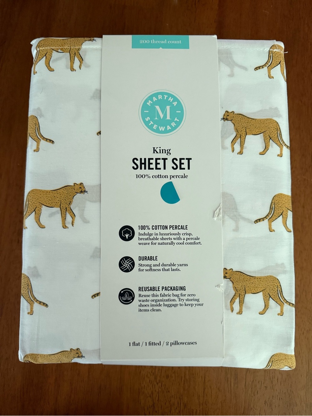 Martha Stewart White Sheets with Gold Cheetah Print